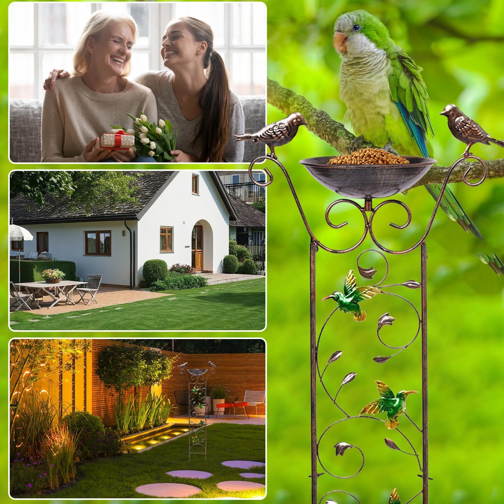 Vogeltränke und Futterspender aus Metall, dekoratives Vogelbad aus Metall,Outdoor-Vogeltränke für Kletterpflanzen - Multifunktionale kleine Gartenpflanzenstütze, abnehmbare Vogelfutterschale, Vogelträ