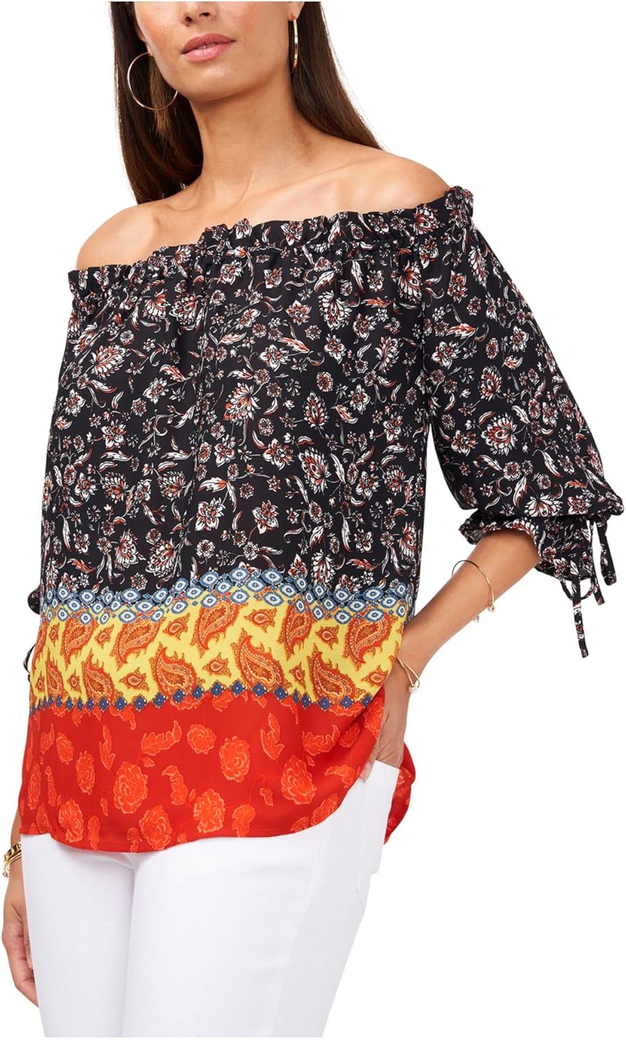 Vince Camuto Womens Printed Off The Shoulder Top Black S