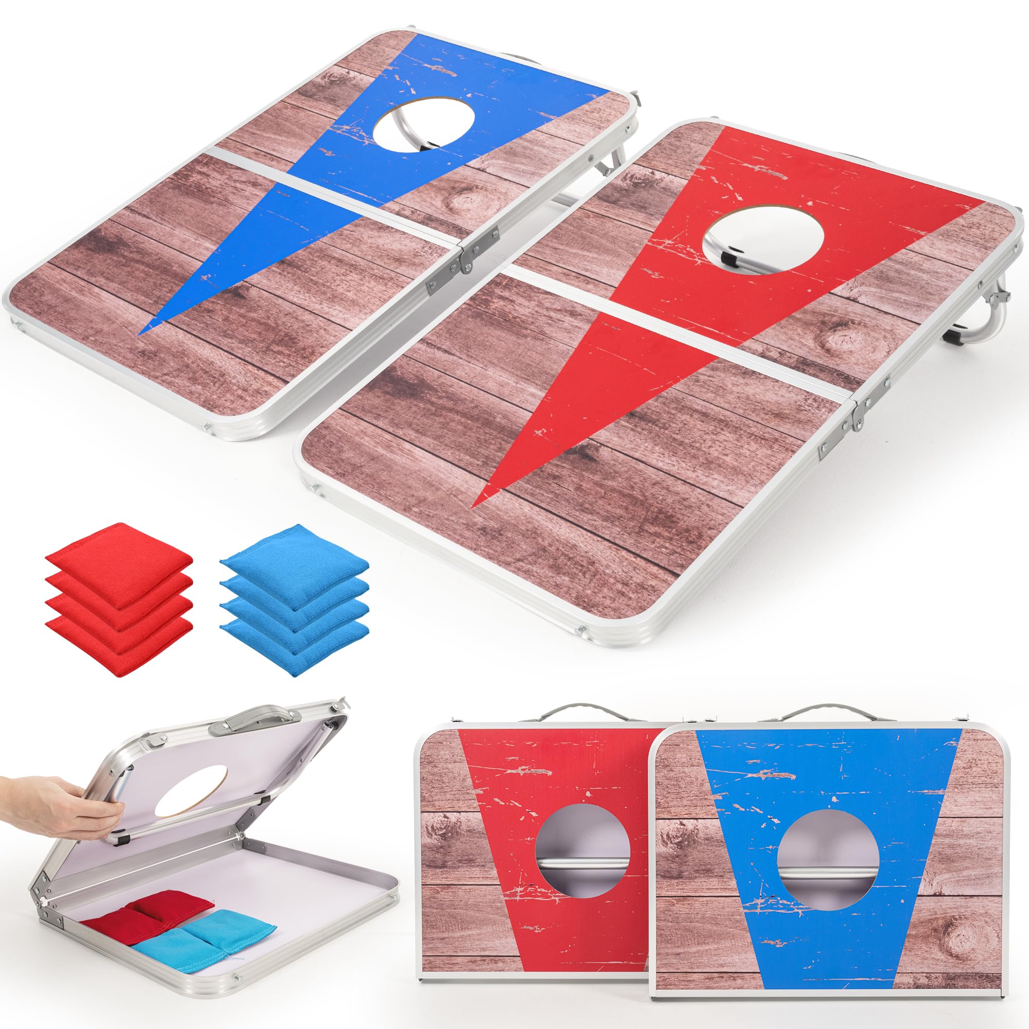 ropoda portable cornhole board set,24x16 / 30×20in corn hole games for adults with 8 bean bags, lightweight aluminum alloy edging cornhole set for outdoor games, beach and tailgates