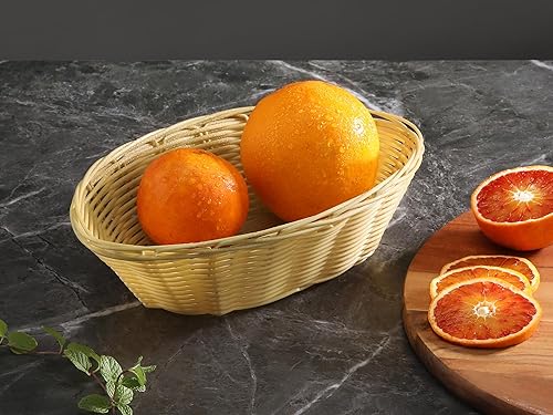 Miniatura 10 de New Star Foodservice 44232 Cesta redonda de polipropileno tejida a mano (juego de 12), 8" x 2.5", negro con borde dorado.