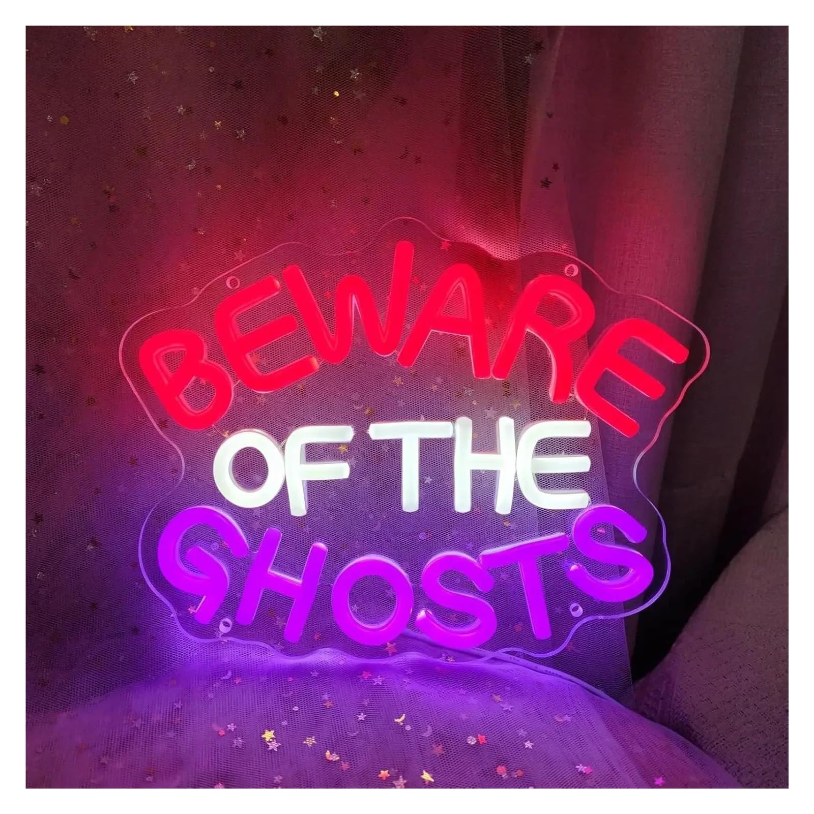 SHOUXI Sign Lamp Beware of Ghosts Neon Signs for Outdoor Indoor Night Light Bar Birthday 35x45cm