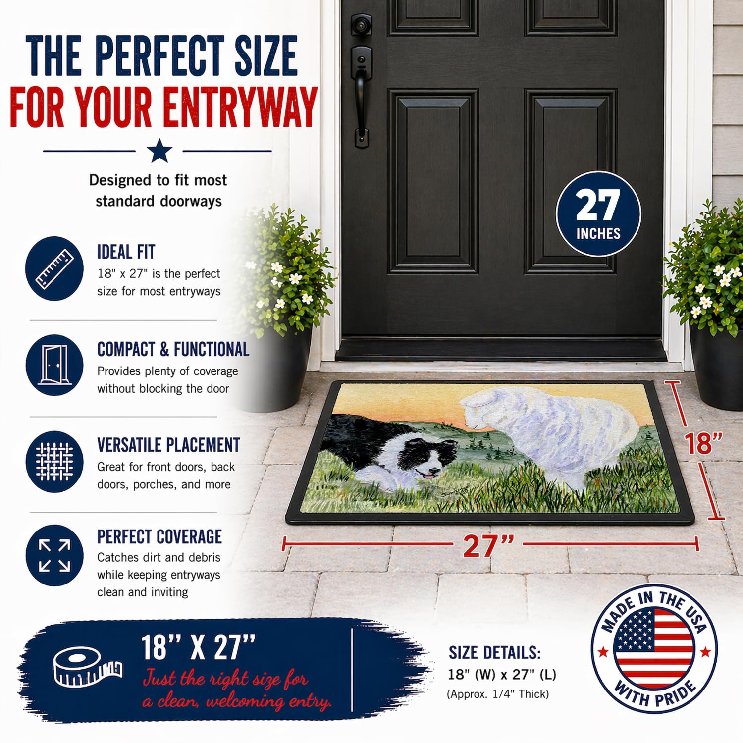 Caroline's Treasures SS8103MAT Border Collie - Zerbino per interni ed esterni, 45,7 x 68,6 cm, multicolore