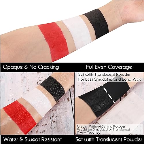 Miniatura 3 de CCBeauty Kit de maquillaje de payaso de Halloween, barra de pintura corporal blanca negra y roja, maquillaje de base de esqueleto bromista, base de