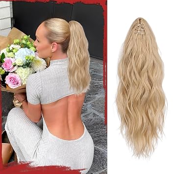SOFEIYAN Ponytail Extension 16" Curly Wavy Claw Clip Ponytail Hair Extensions Small Claw Clip in Hairpiece Fluffy Clip on Pony Tails Jaw Clips for Women Synthetic Hairpiece, Ash Blonde