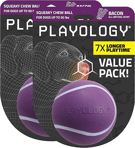 Miniatura 8 de Playology Juguete para perros Squeaky Chew Ball para perros, paquete económico de 2 unidades para perros medianos y grandes (10 libras en adelante),