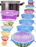 Silicone Stretch Lids 14 Pack Include 2Pcs Size up to 9.8'' Diameter,Reusable Durable Food Storage Covers for Bowl,7 Different Sizes to Meet 2.6'-9.8''Dia Containers,Dishwasher & Freezer Safe