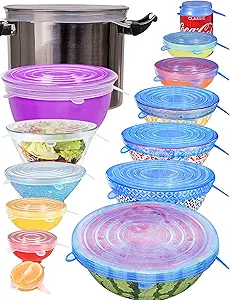 Longzon Silicone Stretch Lids 14 Pack Include 2Pcs Size up to 9.8'' Diameter,Reusable Durable Food Storage Covers for Bowl,7 Different Sizes to Meet 2.6