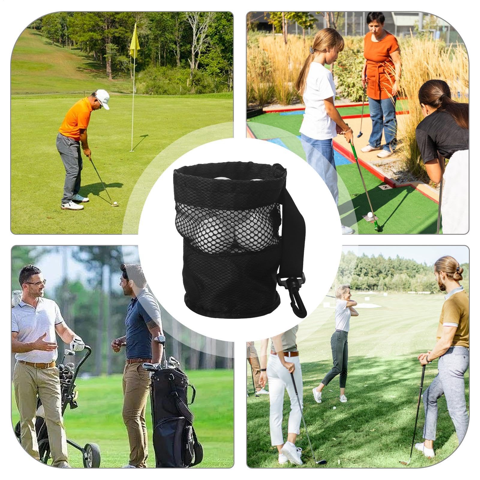 Sac de Balle de Golf en Maille, Sac de Rangement de balles de Golf - Sac en Filet Respirant de Grande capacité - Sac en Filet Noir, Sac de Conduite Portable, Terrain d'entraînement,