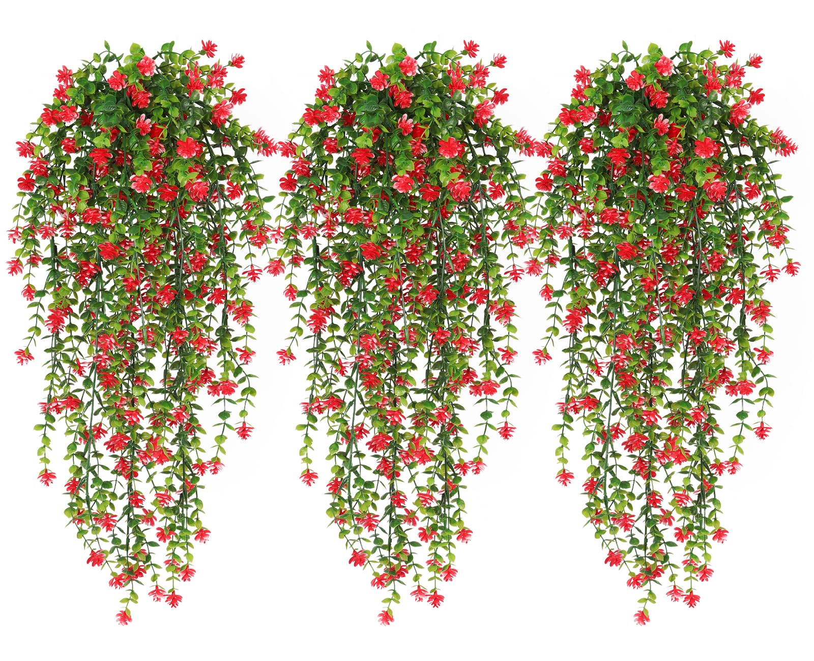 RECUTMS Artificial Hanging Plants Fake Hanging Vine Flowers Fake Plant Faux Hanging Flowers Outdoor Faux Eucalyptus Leaf Greenery Wall Indoor Room Wall Wedding Patio Porch Decor(Red)