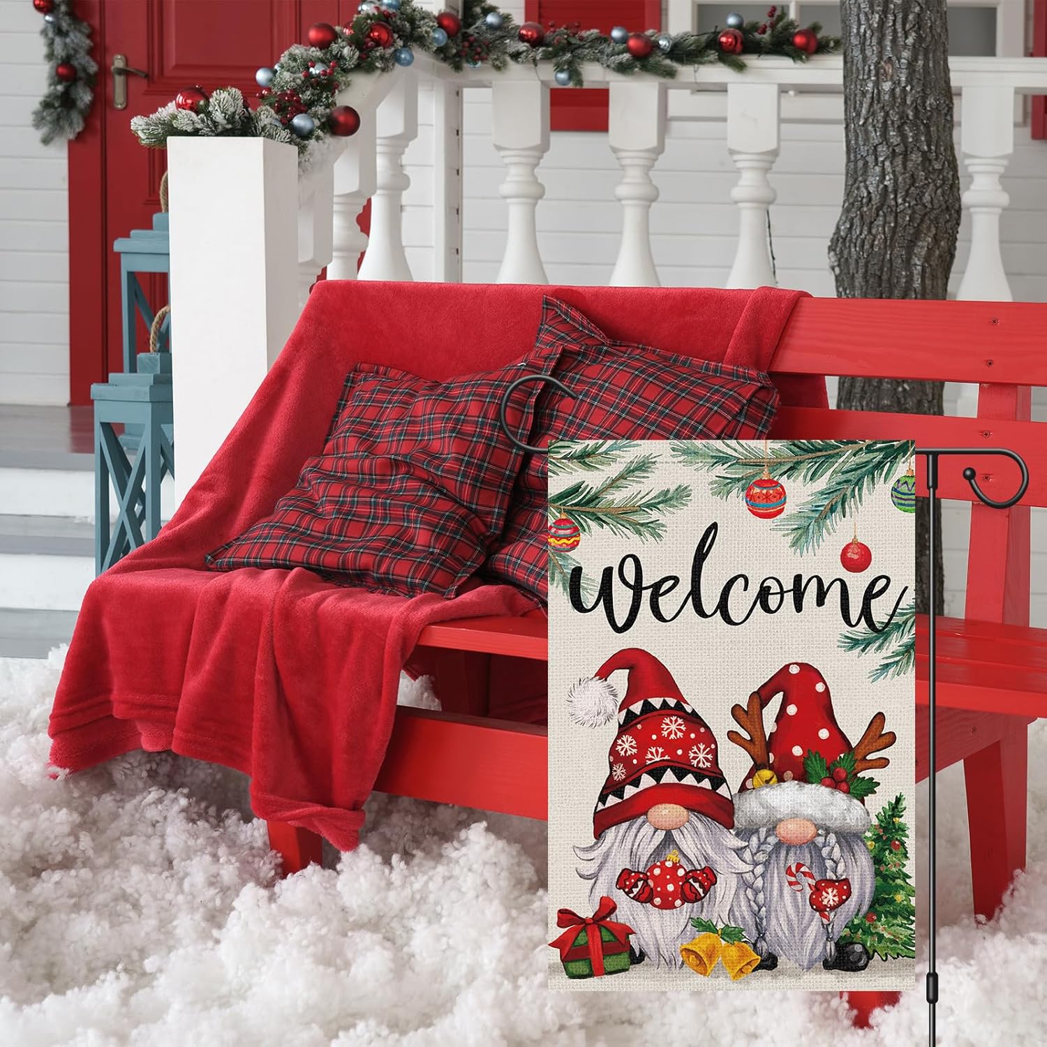 Christmas Gnome Garden Flag Double Sided 12x18 Inch Vertical, Burlap Small Welcome Xmas for Winter Christmas Holiday Outdoor Yard Decoration - Image 3