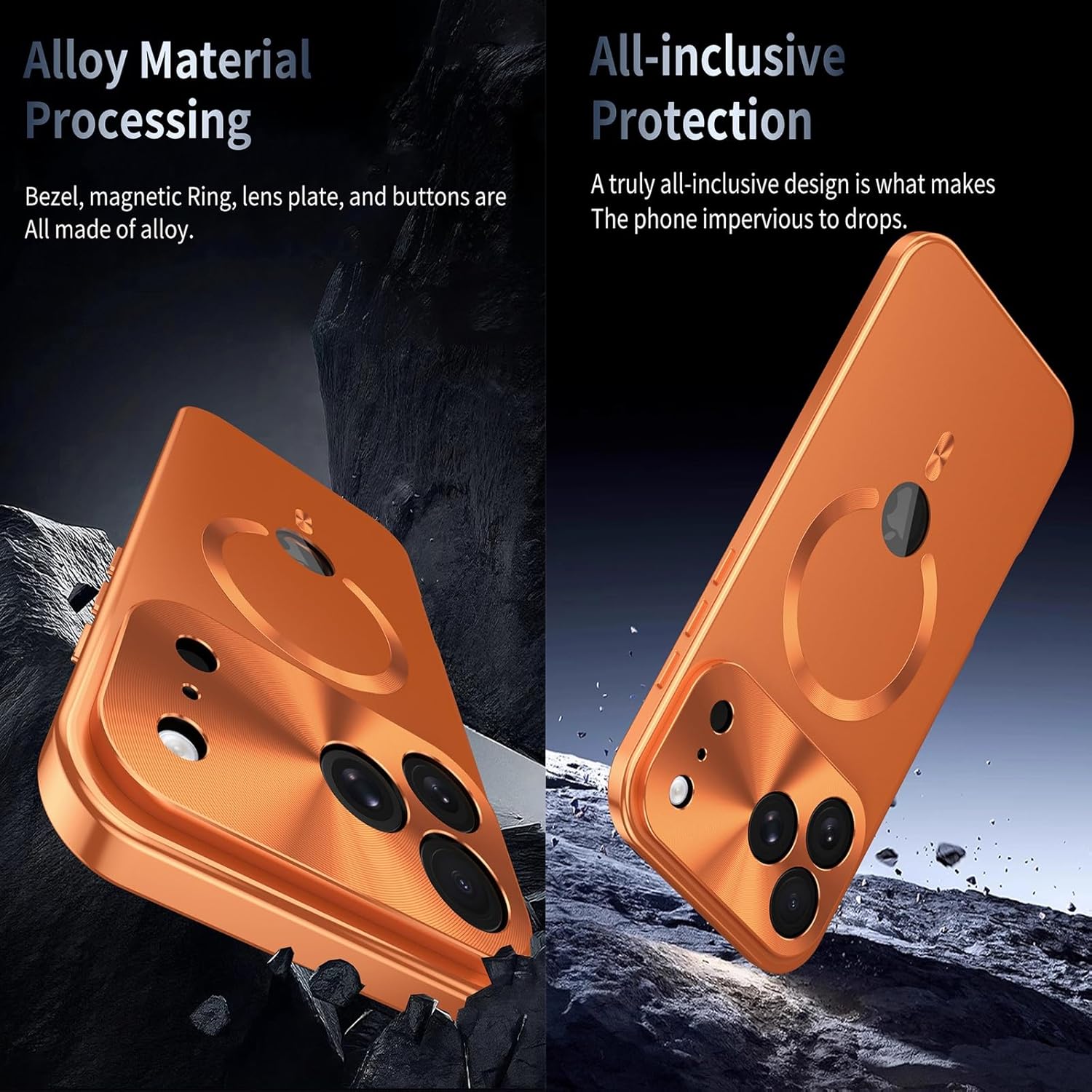 for iPhone 17 Pro Max/17 Pro/17 Air/17, Metal-Back Magnetic Case with Tempered-Glass Privacy Screen, Slide-Lock Alloy Frame, Full-Body Protection, Built-in Magnet Ring(Black,17 Pro Max)