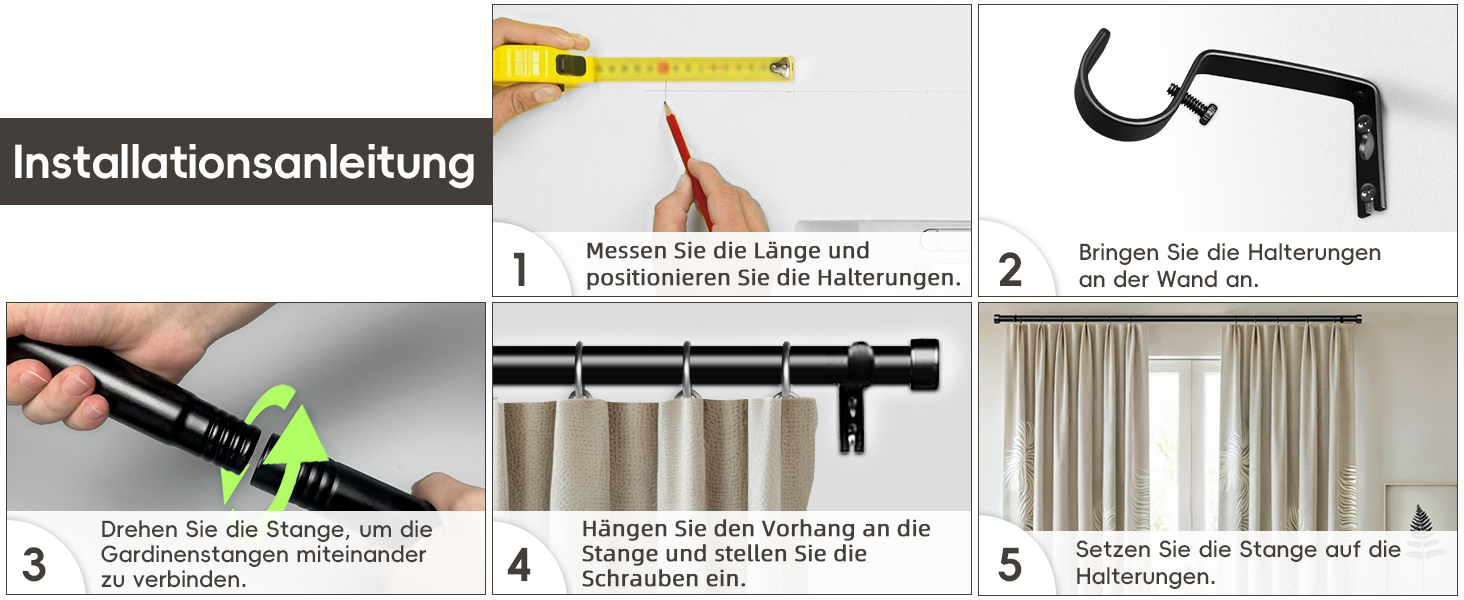 Gardinenstange Verstellbar 45,7-114,3 Cm - Für Fenster & Raumteiler, Schwarz