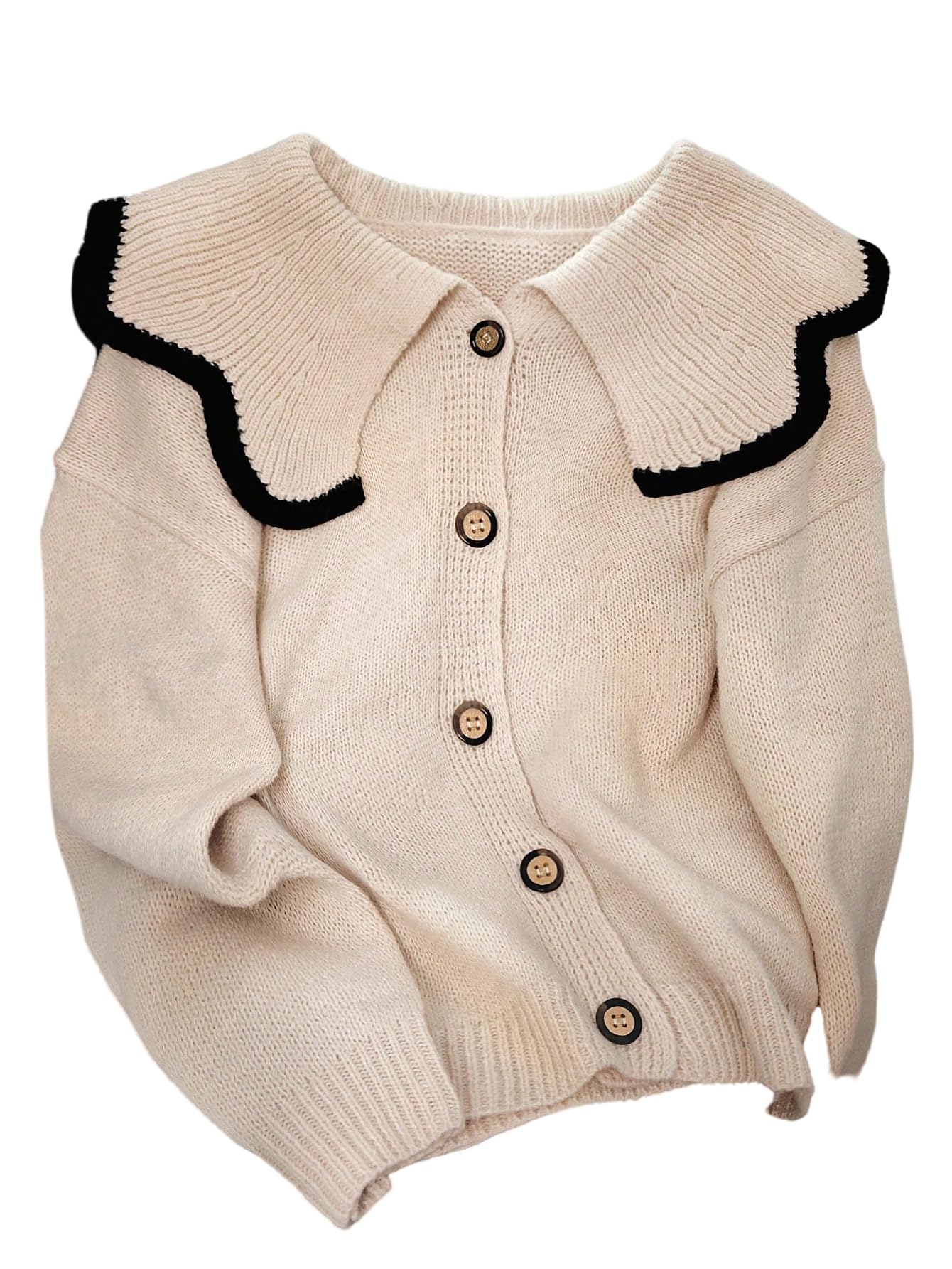 MakeMeChic Womens Cardigan Sweaters Button Down Doll Collar Long Sleeve Cute Outerwear Knitwear Trendy