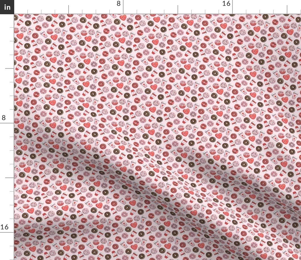 Spoonflower Fabric - Scale Donuts Coffee Valentines Day Red Pink Chocolate Cookies Girl Printed on Petal Signature Cotton Fabric by The Yard - Sewing Quilting Apparel Crafts Decor