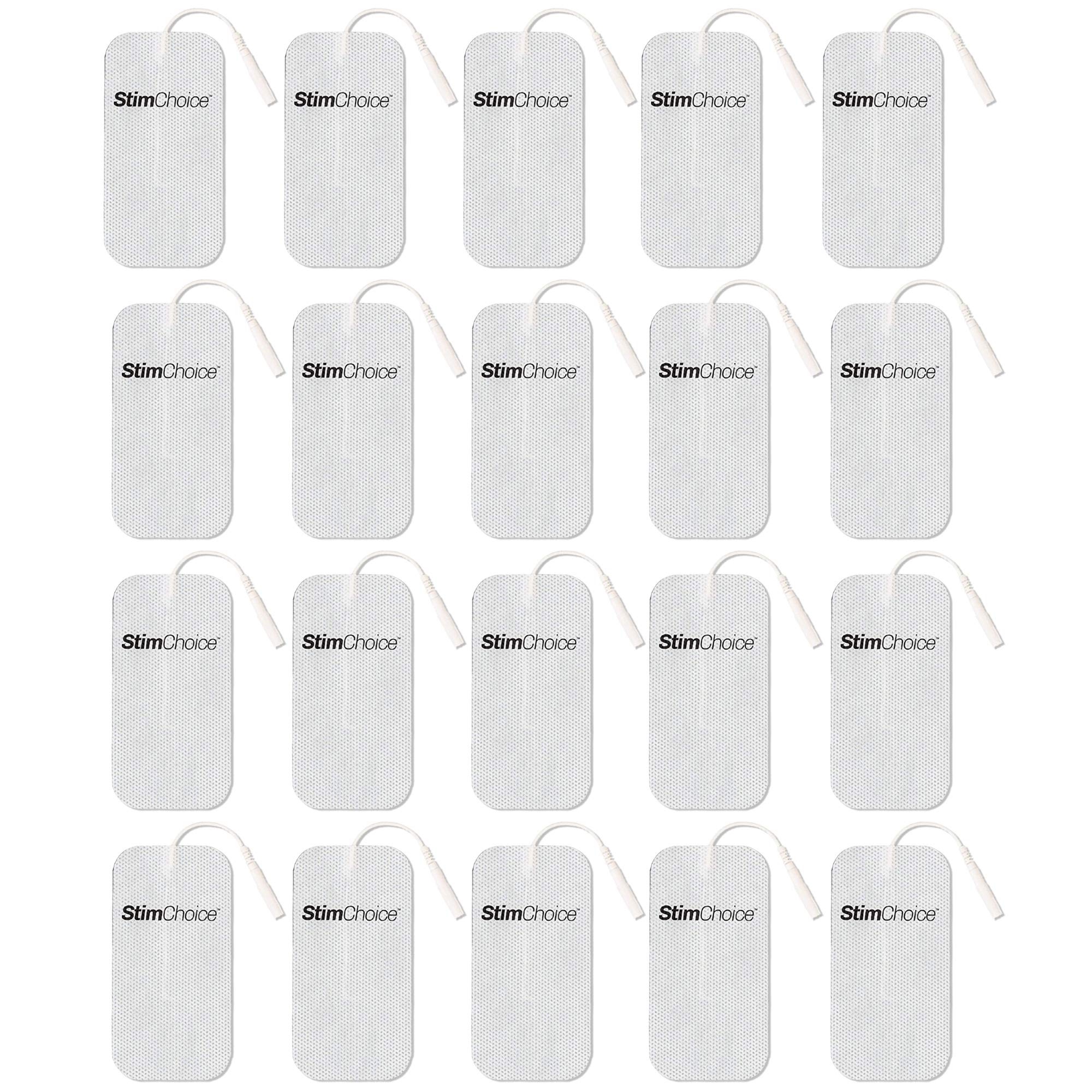 Roscoe Medical StimChoice Premium TENS Unit Pads, 2" X 4" - TENS Pads Compatible with Most TENS Machines, TENS Electrodes Value Pack, 20 Count, OTC, White