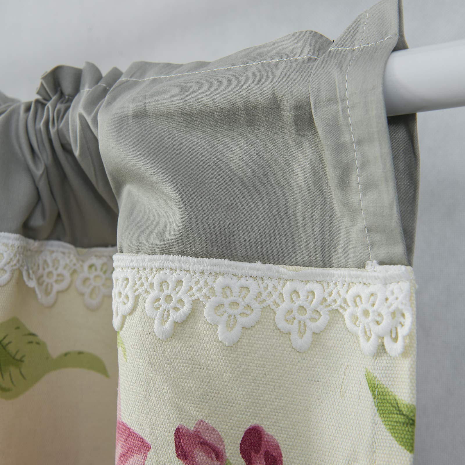 Tendina Da Cucina Rustica | Corta A Quadretti Con Fiori E Pizzo - Larghezza 150 Cm - Foto 9