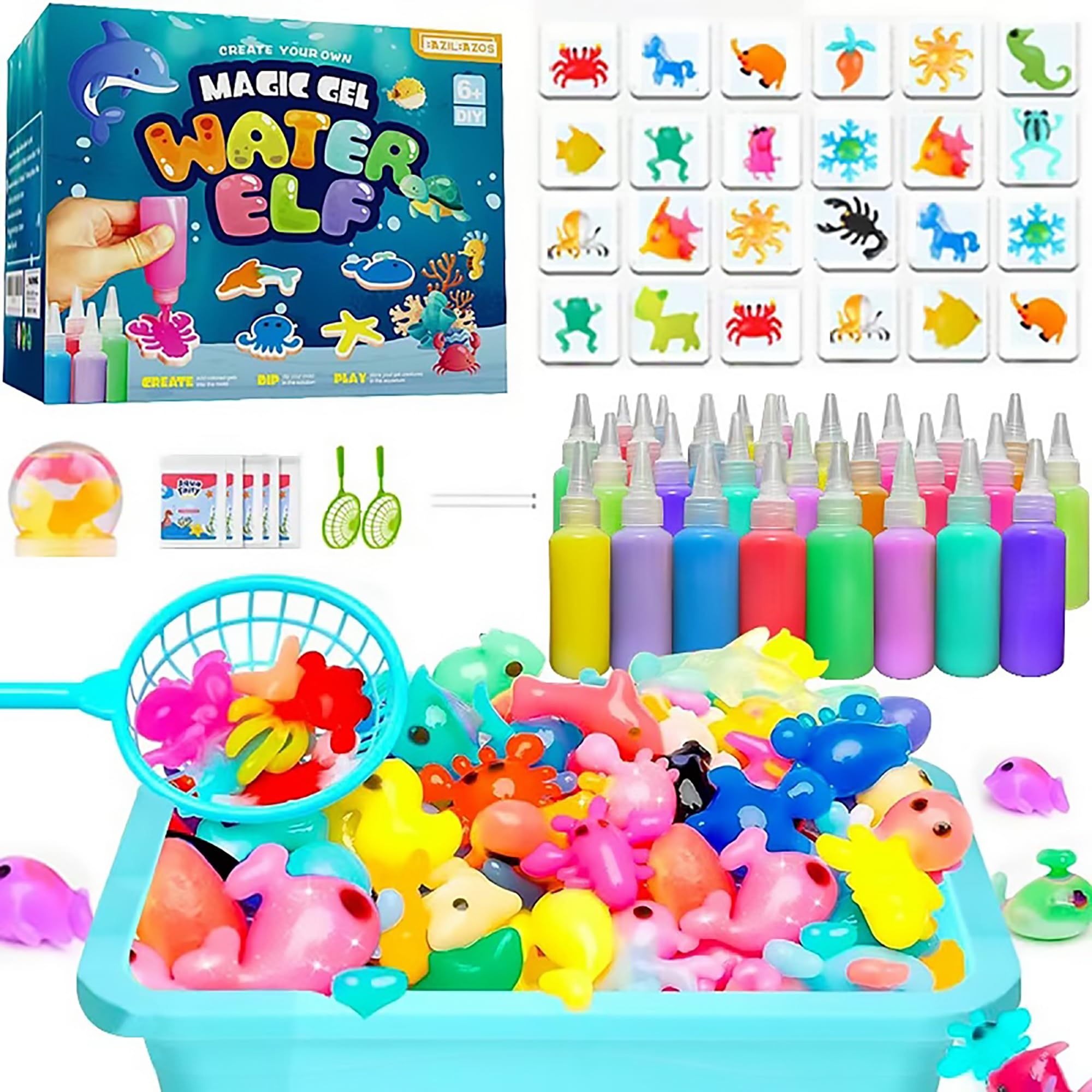 Bazli Bazos 24 Bottles Premium Magic Water, Aqua Elf Toy Kit, Creative Water Gel Kit with 24 Moulds, DIY Aqua Fairy Craft Kit for Boys & Girls