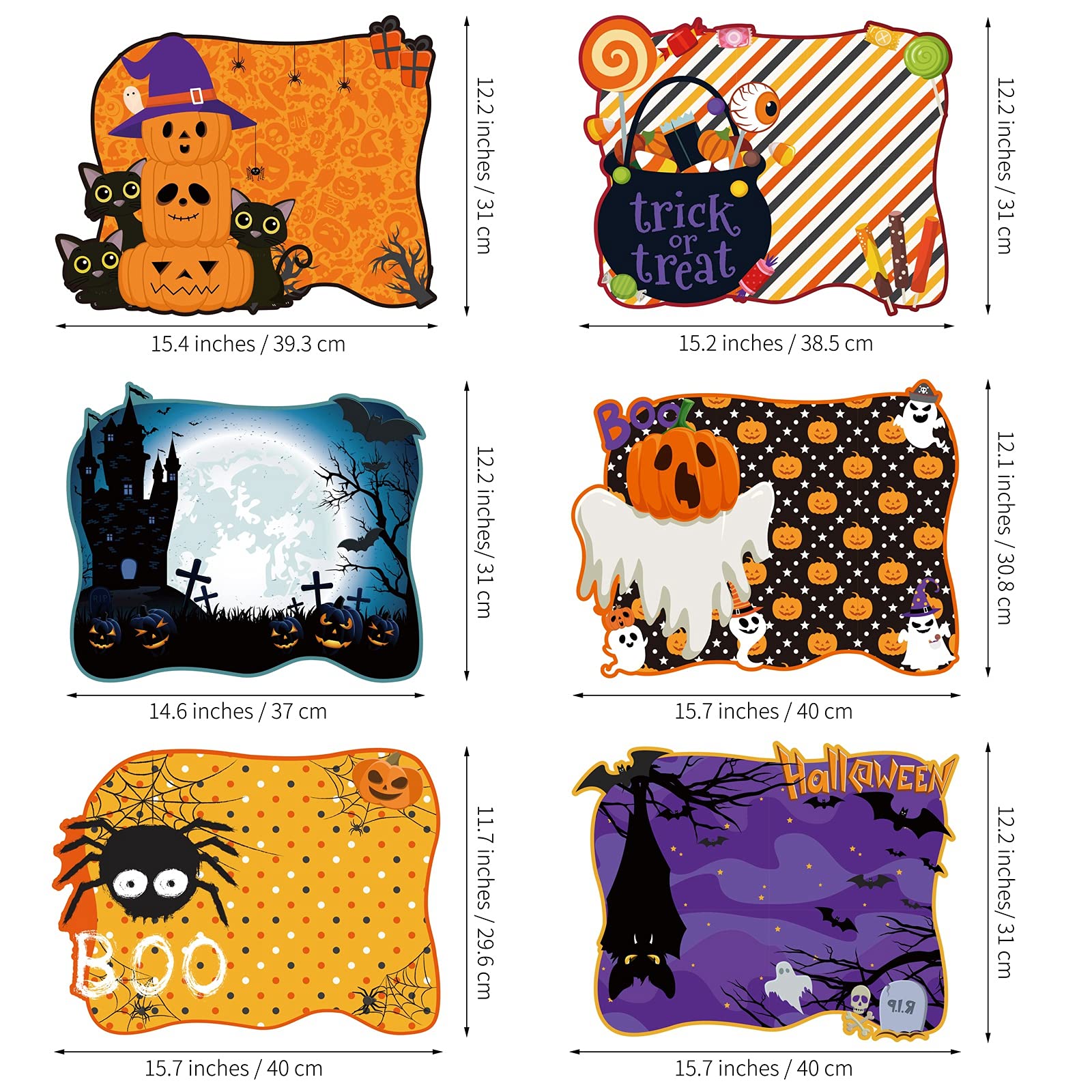 MCEAST 6 Pack Halloween Plastic Placemats Halloween Pumpkin Spider Ghost Waterproof Table Mats Assorted 6 Styles Halloween Party Table Decorations for Home Kitchen Dining, 16 x 12 Inches