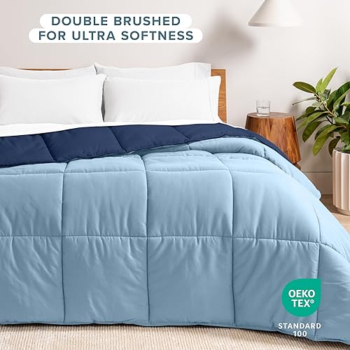 Miniatura 4 de Bare Home serie 1800 Edredón, un color distinto por cada lado, con relleno sintético, muy suave, calor en todas las estaciones, tamaño Queen, azul