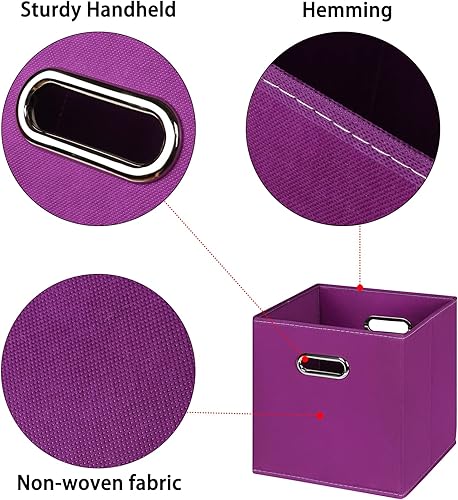 Miniatura 7 de Cubos de almacenamiento plegables negros, caja de almacenamiento de tela, cestas organizadoras con asas dobles para organizador del hogar (morado)