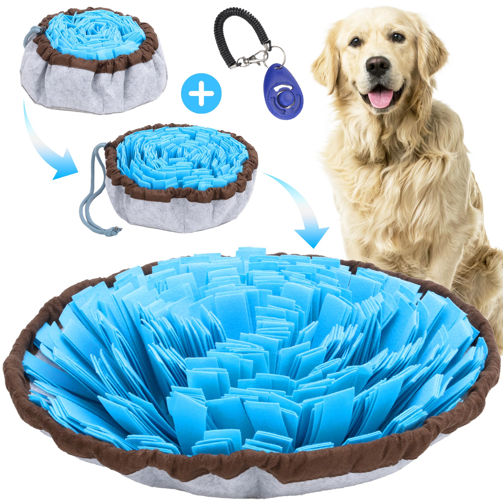 18” Adjustable Snuffle Mat Dogs with Training Clicker & Suction Cup – Puzzle Toy for Mental Stimulation & Slow Feeding