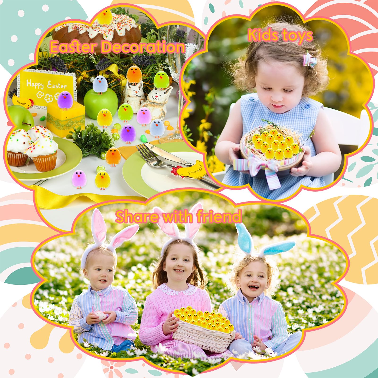 PLULON 36 Piezas Pollitos Amarillos de Pascua, Pollitos Esponjosos de Felpa para Decoración de Huevos, Fiestas de Búsqueda de Huevos y Detalles de Pascua