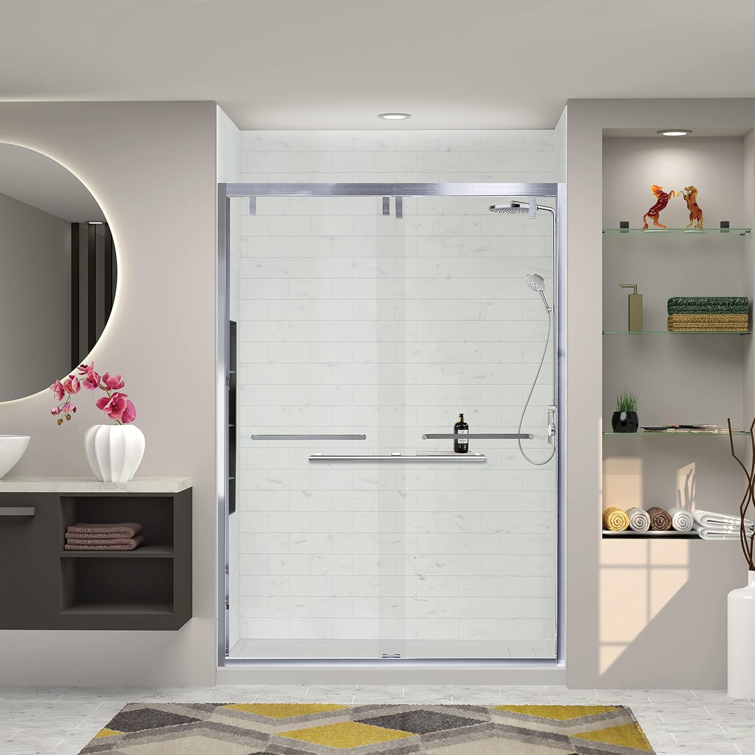 Transolid Eden 56 to 60 in. W x 80 in. H Semi-Frameless Bypass Sliding Shower Door, 3/8 in. Low Iron Tempered Glass, Nano ClearCoat, 304 Stainless Steel Hardware, Polished Chrome, EBPT608010L-PC