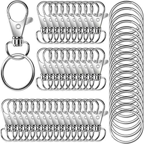 100 llaveros giratorios de alta calidad con llaveros, clip de llavero de metal y llavero, 50 ganchos para llaveros y 50 llaveros para cordón,