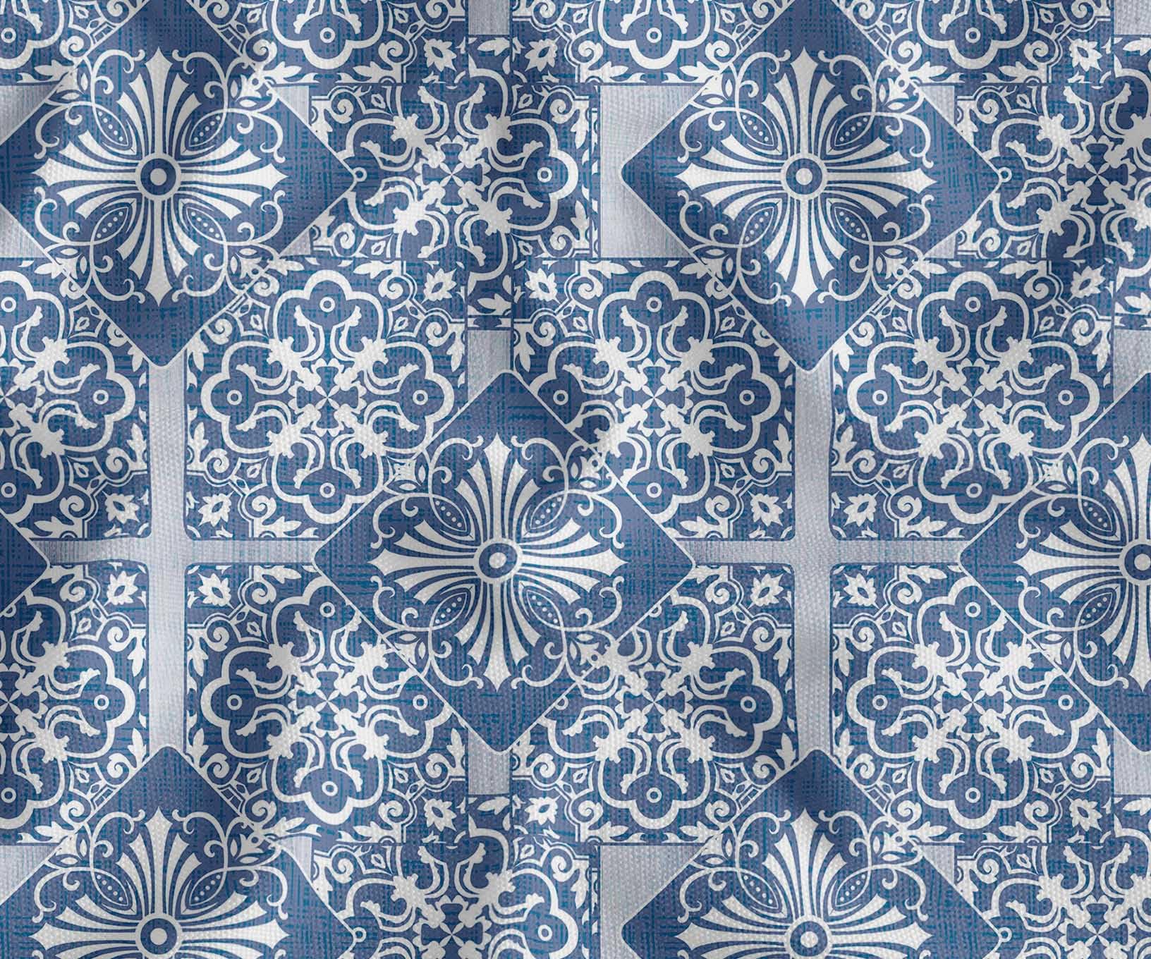 Soimoi Tela de lona de algodón - Patchwork estampado, azul | 142 cm de ancho | Ideal para costura, tapicería, bolsos, decoración del hogar y más
