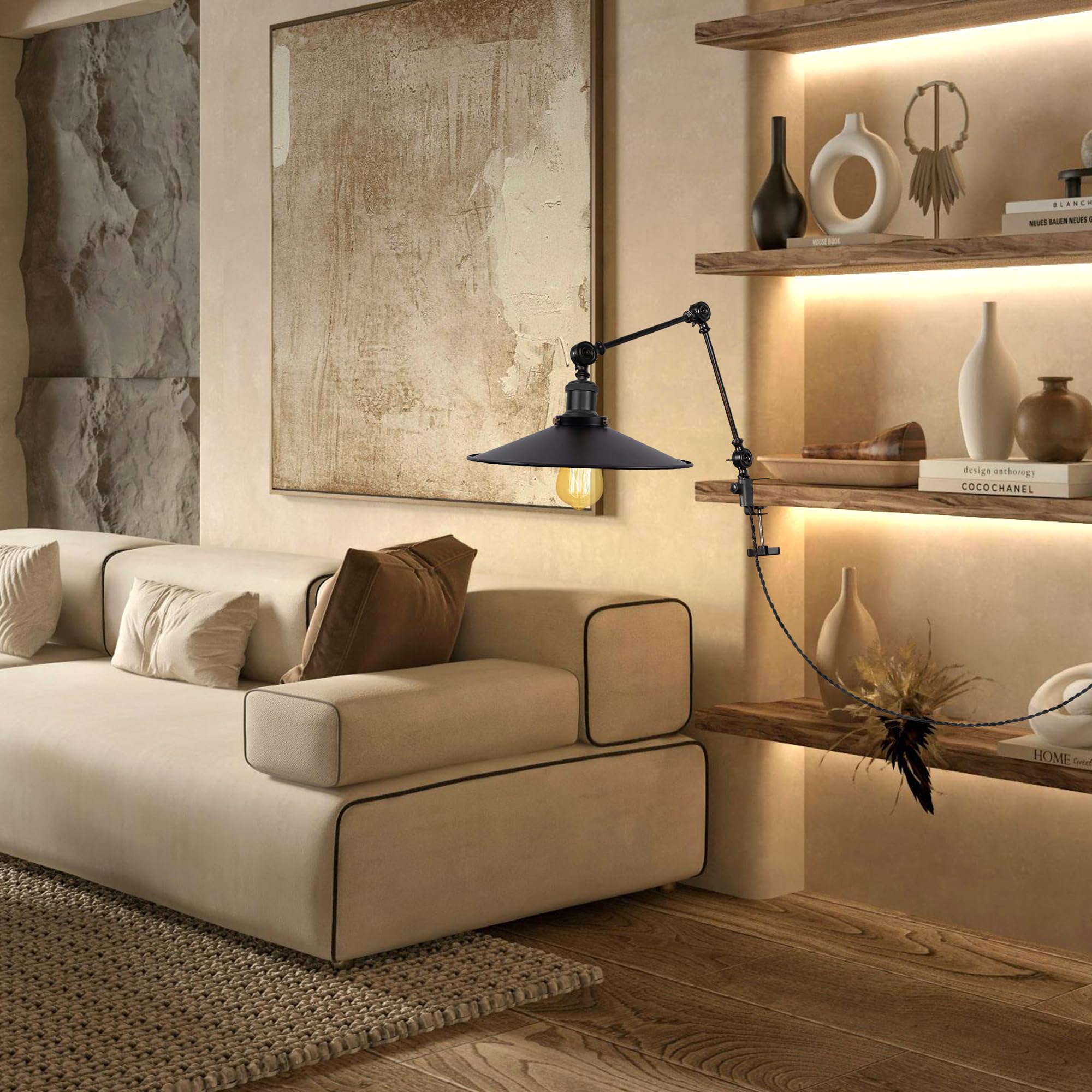 Lampada a morsetto retrò, 1 confezione di lampada da lettura con cavo da 2,5 m, dimmerabile, lampada da comodino, lampada da scrivania per ufficio, uso domestico, attacco E27 DZ0145