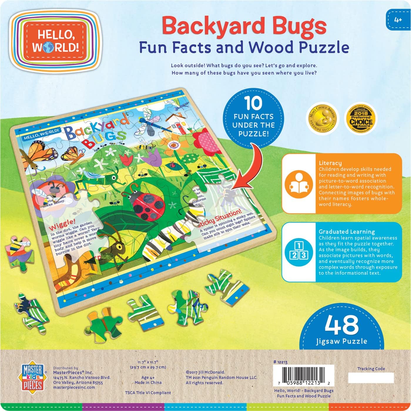 Baby Fanatics MasterPieces 48 Piece Jigsaw Puzzle for Kids - Hello, World Backyard Bugs - 11"x11"