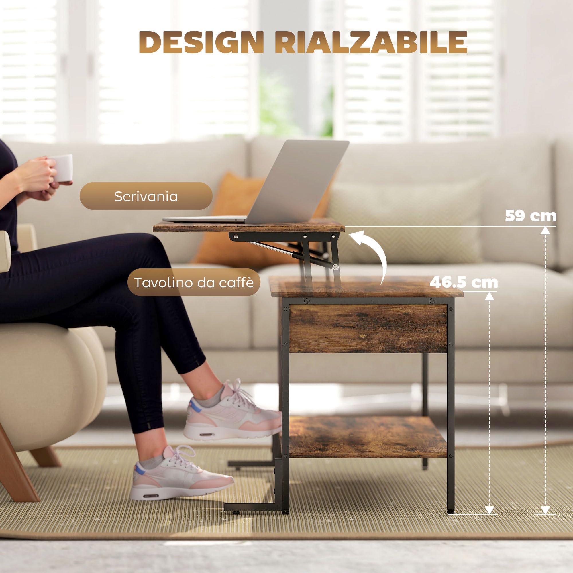 Tavolo Consolle Mobile Contenitore Con Ripiano E Scomparti Chiusi Con Ante A Ribalta 76 X 139 X 43 Cm Effetto Rovere Nero En Casa 89509164