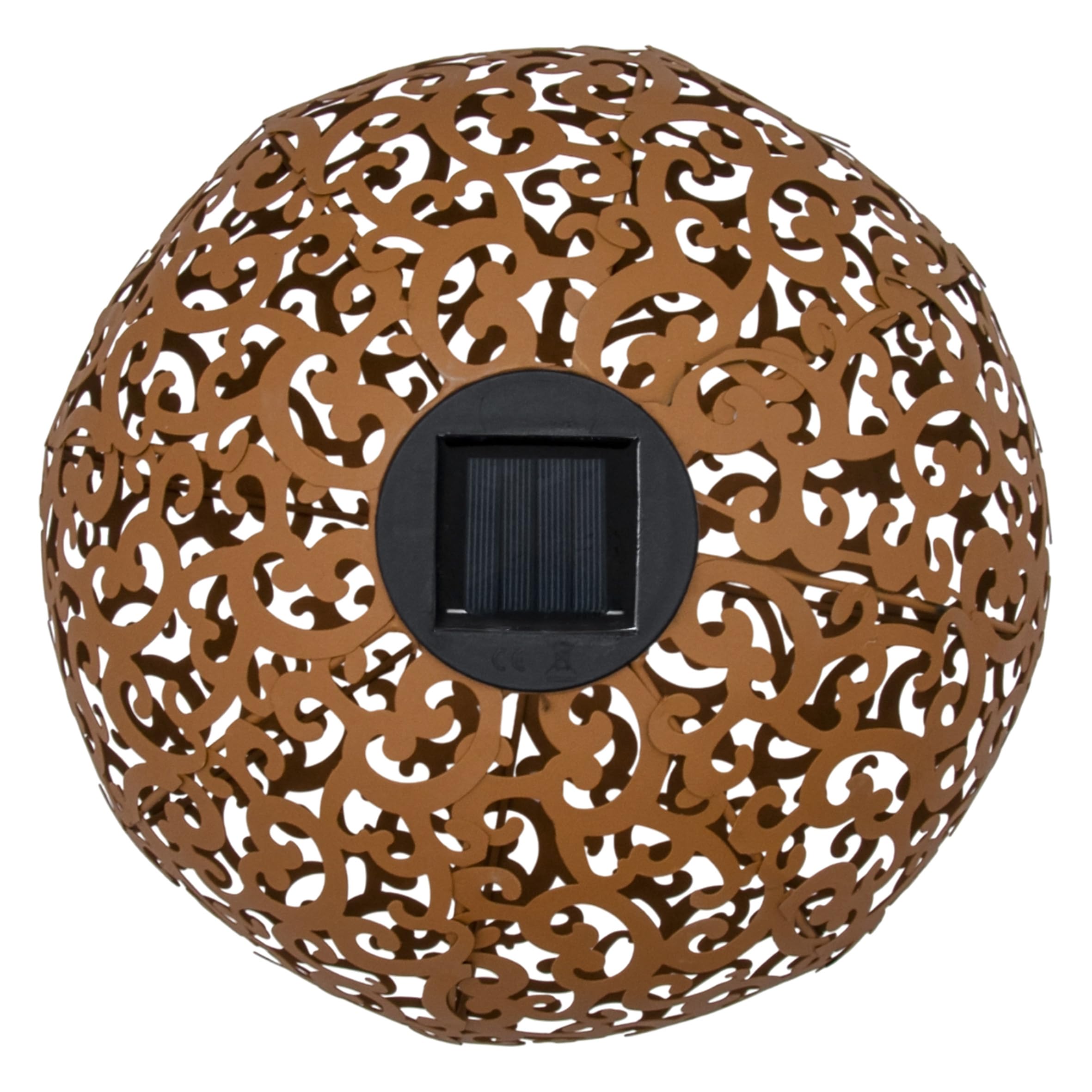 Boule décorative en métal - 28,5 cm - Solaire/lumineuse - Boule solaire blanc chaud aspect rouille