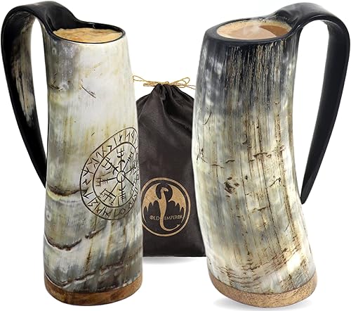 Tazas de café vikingas – Juego de 2 | 100% auténticas hechas a mano | Bolsa de regalo | Color único auténtico cuerno de buey taza de hidromiel |