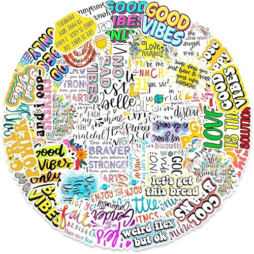 Adeela 100 calcomanías de palabras inspiradoras calcomanías de cita motivacional e impermeables lindas calcomanías de vinilo calcomanías de botella