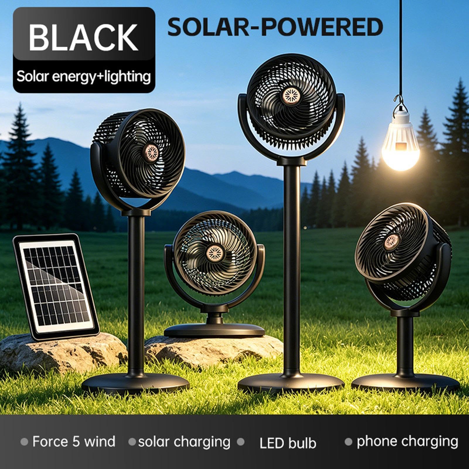 Ventilador Oscilante Soplador Solar Ajustable En Altura Potente Con Luz | Ventilador Grande de 5 Velocidades Para Garaje Oficina Patio Tienda Dormitorio Baño Interior Habitación Hogar