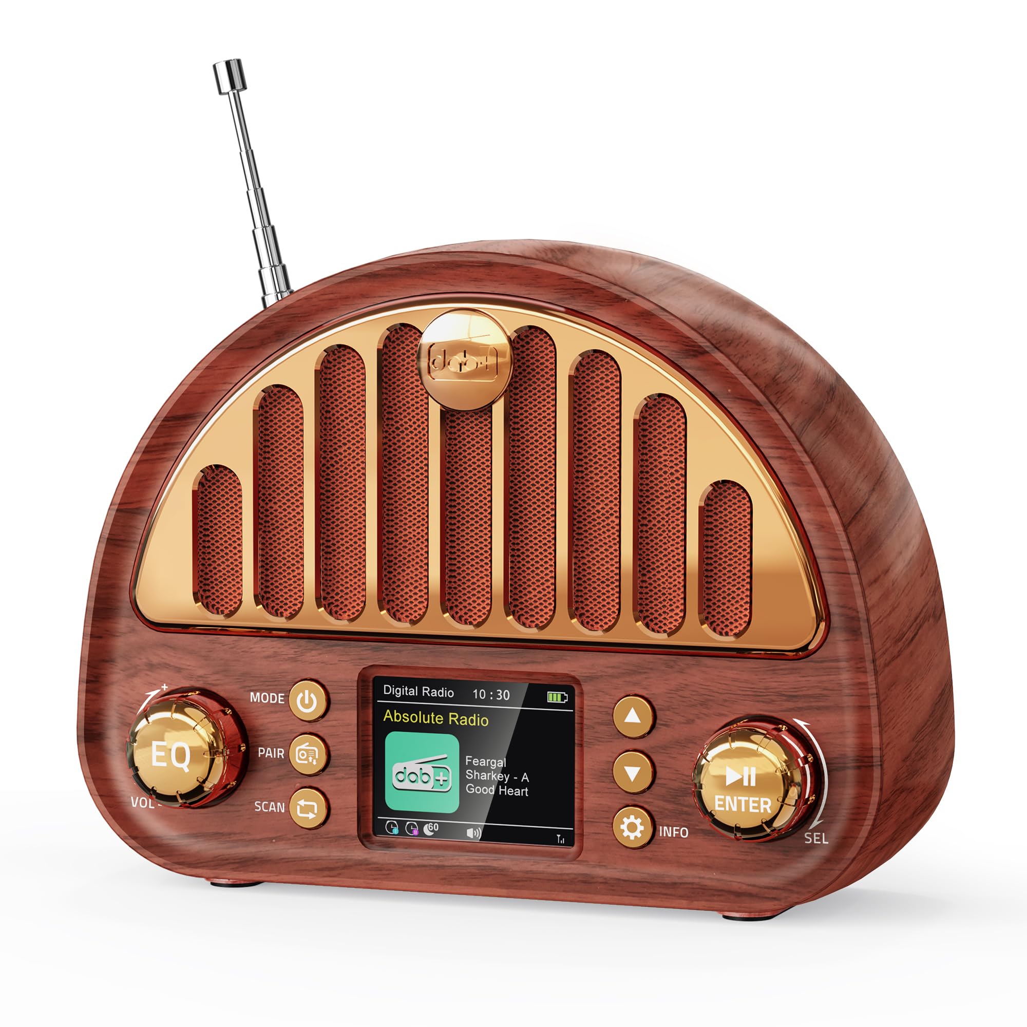 Mesqool Tragbares DAB+/UKW Radio, Retro Radio mit Bluetooth 5.0, Nostalgie Radio Klein mit 3000mAh Akku und Farbdisplay, EQ-Soundeffekt, 80 Voreinstellungen, TF/AUX Anschluss, Doppelwecker