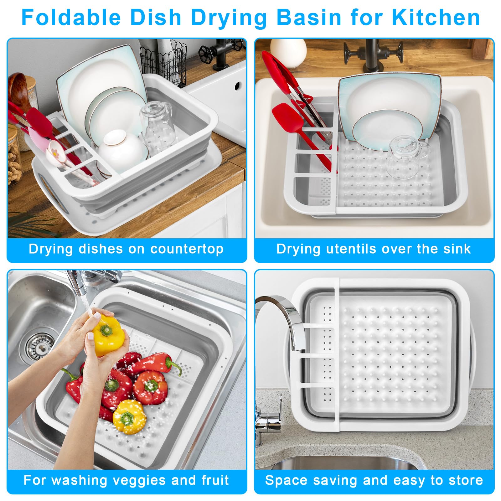 Égouttoir à vaisselle pliable portable pour comptoir de cuisine avec égouttoir, panier de rangement d'évier de cuisine, accessoires de camping-car, égouttoir à vaisselle au-dessus de l'évier
