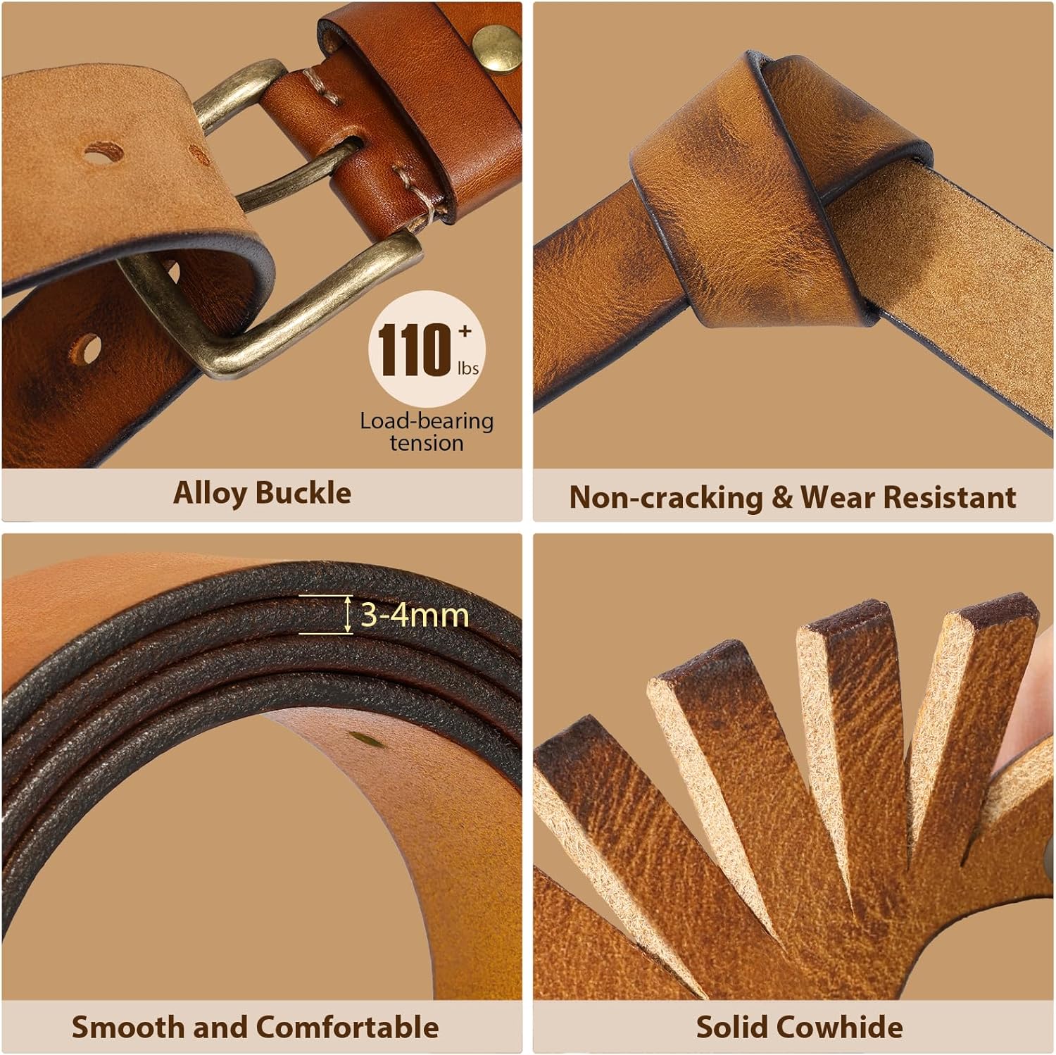 Men's Leather Belt Full Grain Leather Belts for Men Handmade Real Solid Top-Grain Leather Heavy-Duty Work Belt Gifts - Image 2