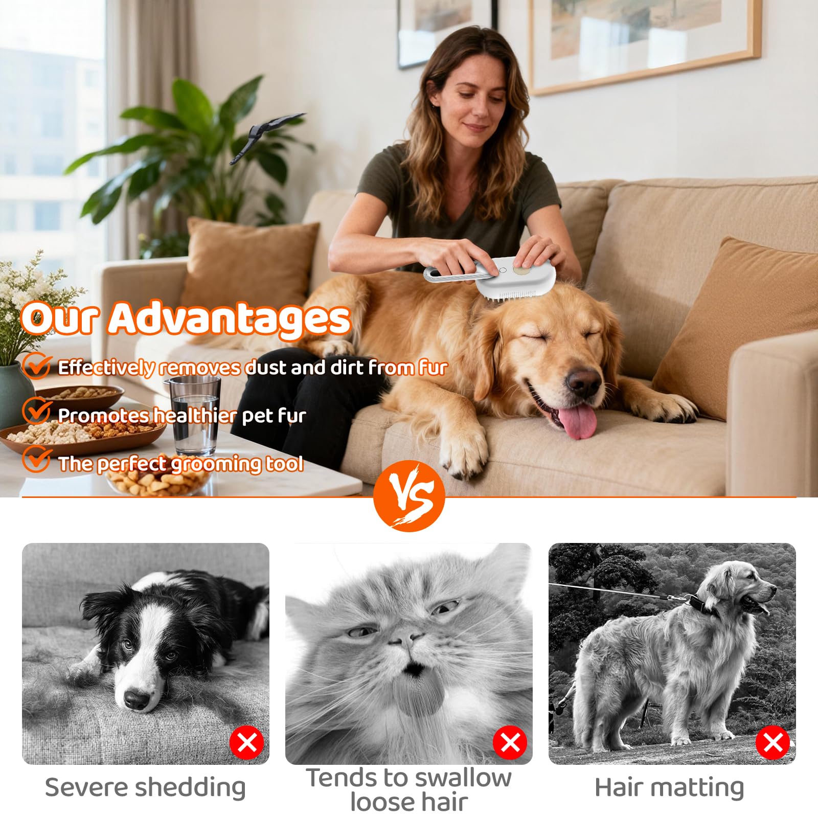 Dampfbürste für Hunde, Katzenbürste mit Dampf Silikon, Katzenbürste Kurzhaar mit Klappbarer Griff mit Wassertank, Massage, Pflege Und Haarentfernung, für Katzen und Hunde (Weißer)
