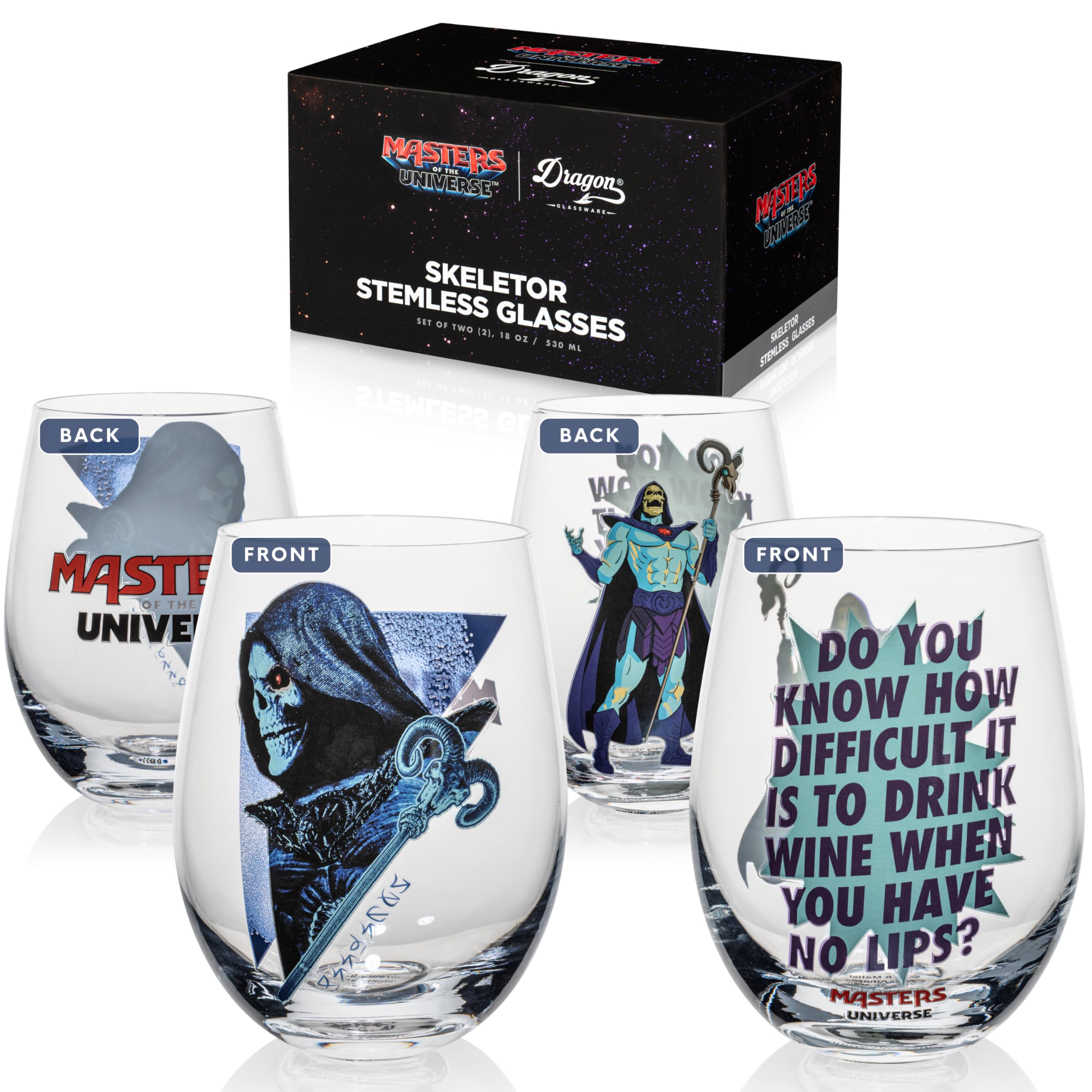 Dragon Glassware x Masters of the Universe Skeletor Wine Glasses, 18 oz
