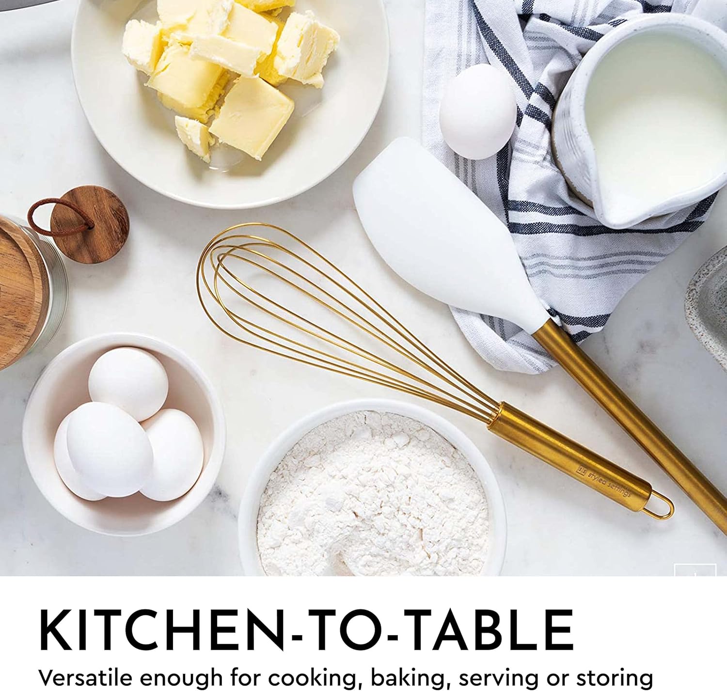Gold Kitchen Utensils Set – 7-Piece White Silicone Cooking Tools with Gold Utensil Holder – Luxury Kitchen Accessories for Stylish Cooking and Serving, Ideal for Gifting