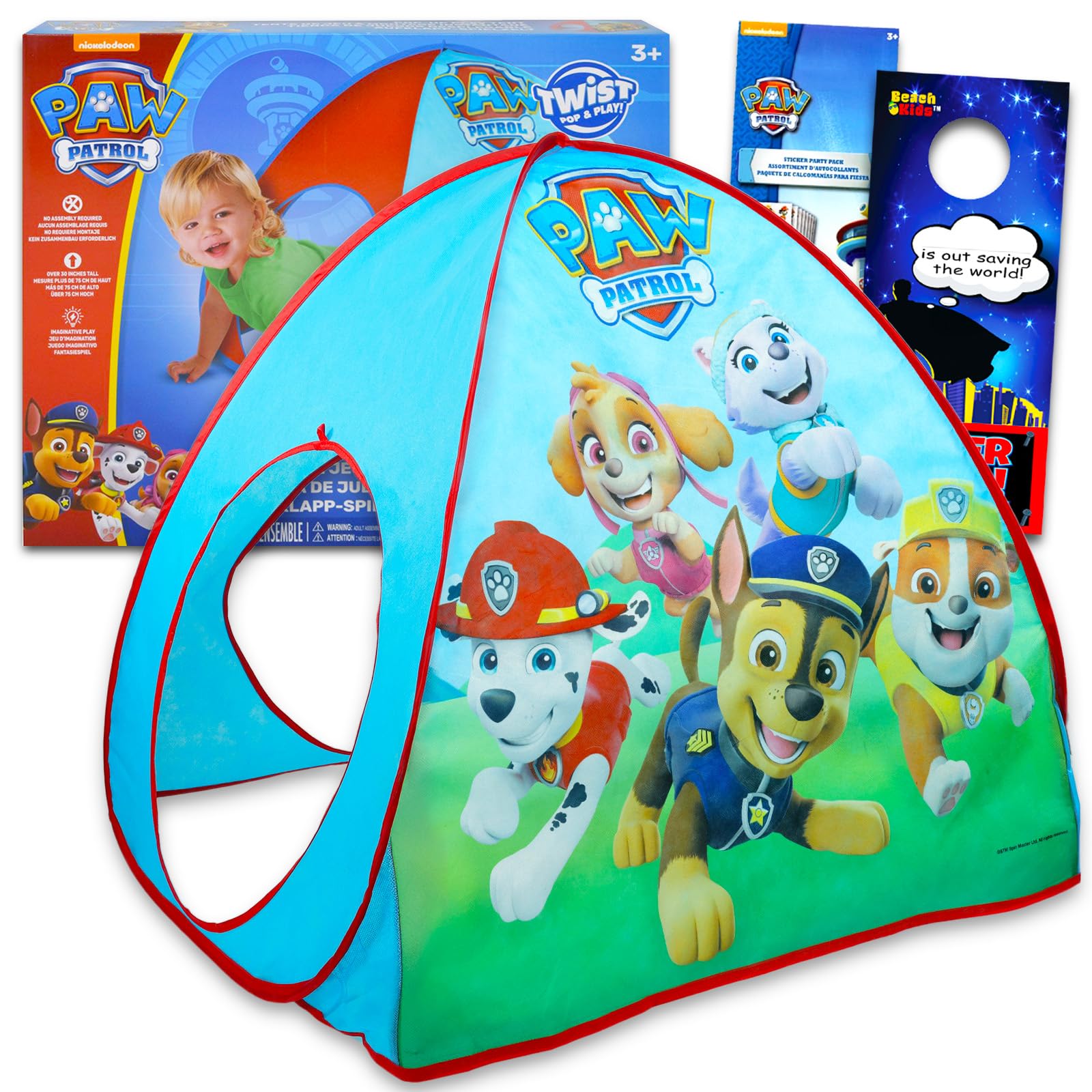 Paw Patrol Pop Up Tent for Kids - Bundle with Chase, Rubble and Skye Play Tent for Boys and Girls Plus Stickers, More | Paw Patrol Tent for Kids, Toddlers