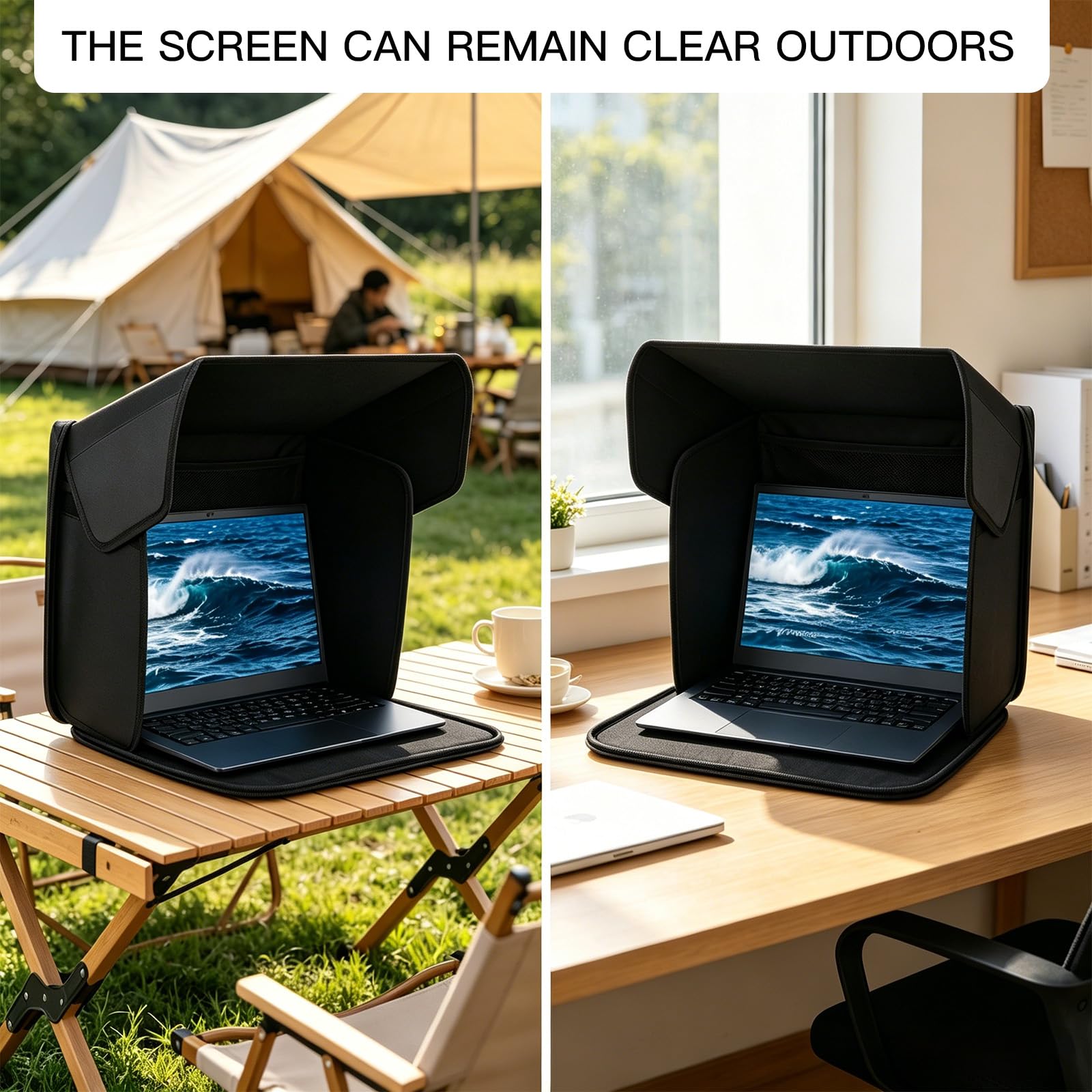 Parasole per laptop da 16 pollici, parasole portatile e tasca per laptop 2 in 1, efficace antiriflesso e privacy, leggero e robusto, per lavoro e viaggi, protezione solare universale per laptop (nero