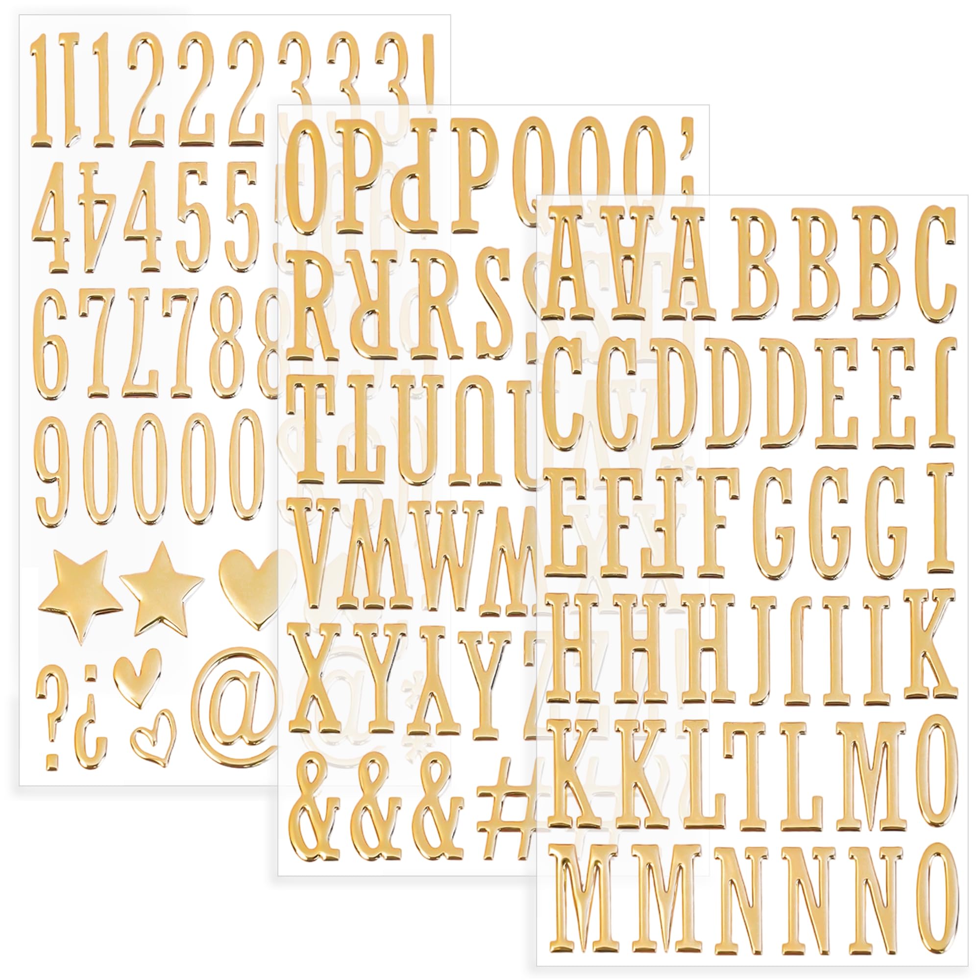 148Pcs 3D Gold Letter Stickers 3Sheets Puffy Letter and Number Stickers Self Adhesive,Foam Alphabet Stickers Stick on Letters for Grad Cap Decoration Scrapbook Craft Poster Party Decor(3,Gold)