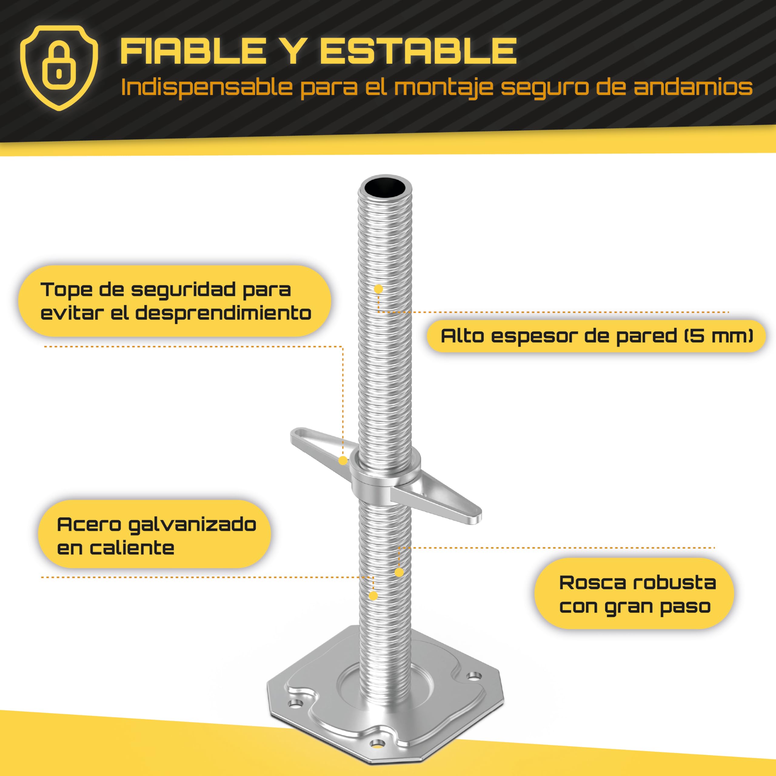 base de andamio [60 cm de longitud] husillo andamio - husillo de andamio - husillo para andamio - husillos para andamios - husillo para andamios & placa roscada - base andamio regulable