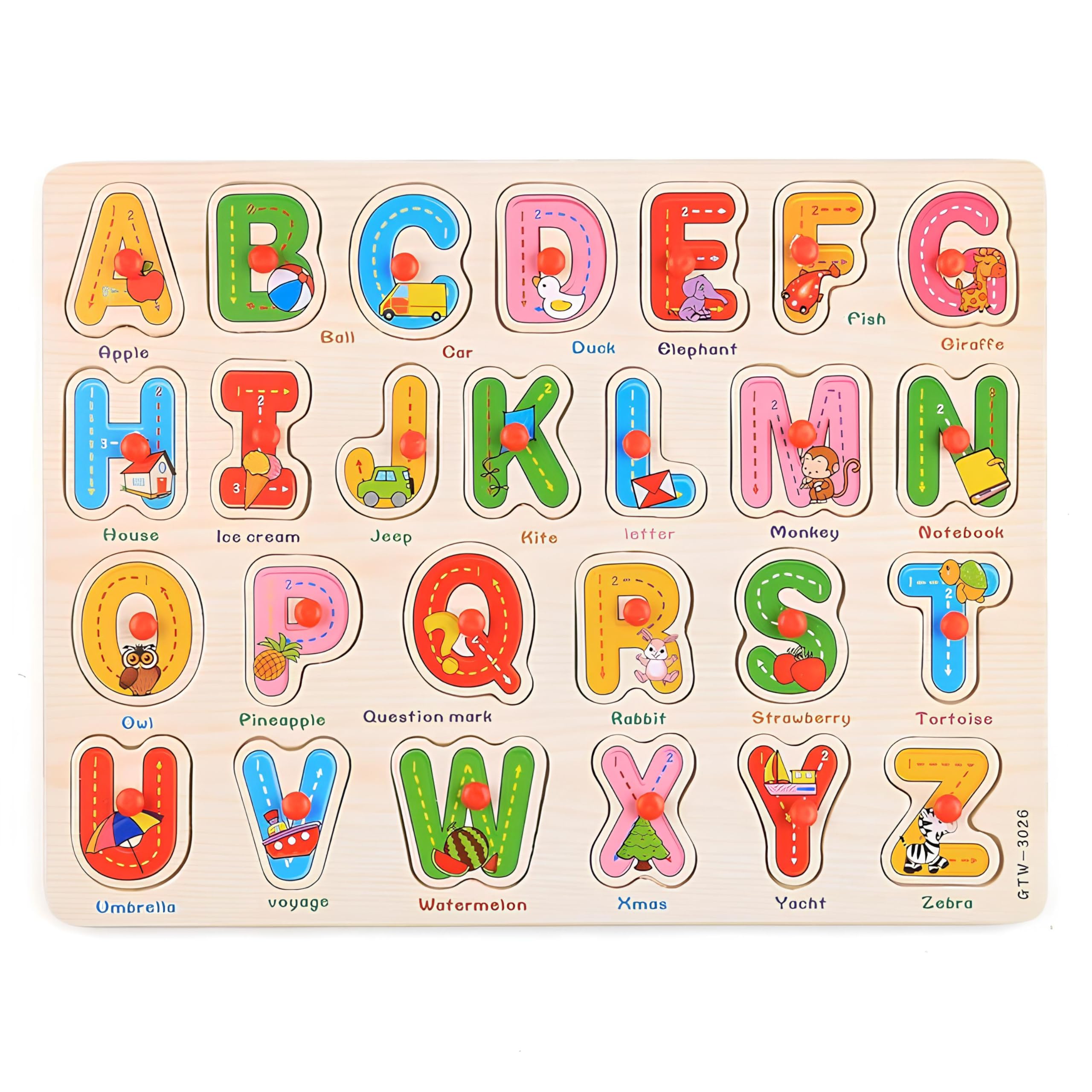 Alphabet Puzzle Wooden for Toddlers 3+ Year Old, ABC Shape Learning Toys with Board & Letter Blocks, Preschool Education for Girls and Boys, Large
