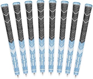 Golf Pride MCC Plus4 Golf Club Grip - All-Weather Hybrid Grip with Larger Lower Hand - Brushed Cotton Cord & Pebbled Texture - Light Blue/White