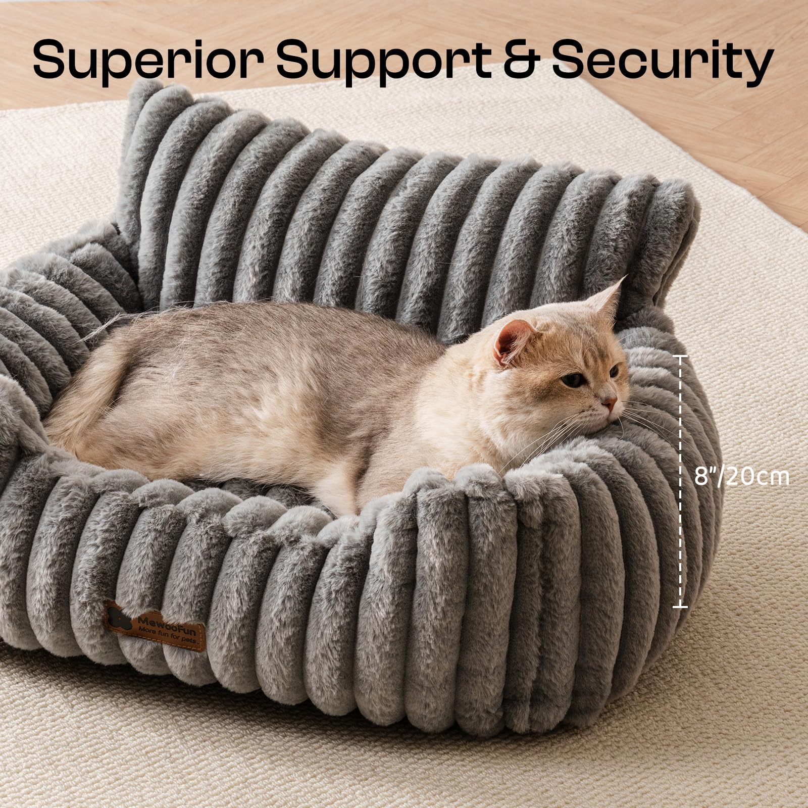 MEWOOFUN Hundesofabett - Katzenbetten für Hauskatzen Weich und Flauschig, Katzensofabett Kleines Hundebett für Hunde und Katzen, Beruhigendes Hundebett (Grau, 61x48x30cm)