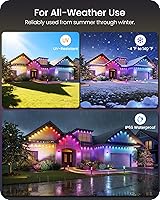 Vista 5 de Luces permanentes para exteriores, 50 pies RGB y aleros blancos con 30 luces LED, aplicación/control remoto, IP65 impermeable, cadena de luces